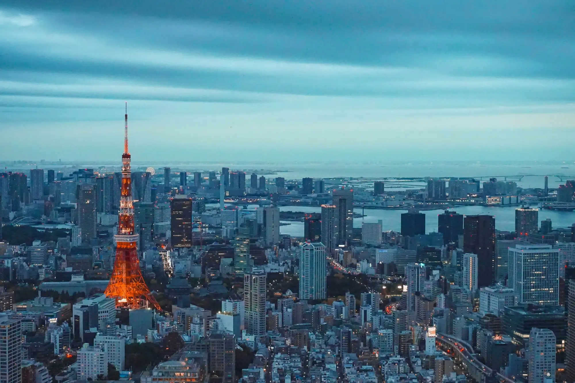 Tokyo Tower and the city skyline at dusk